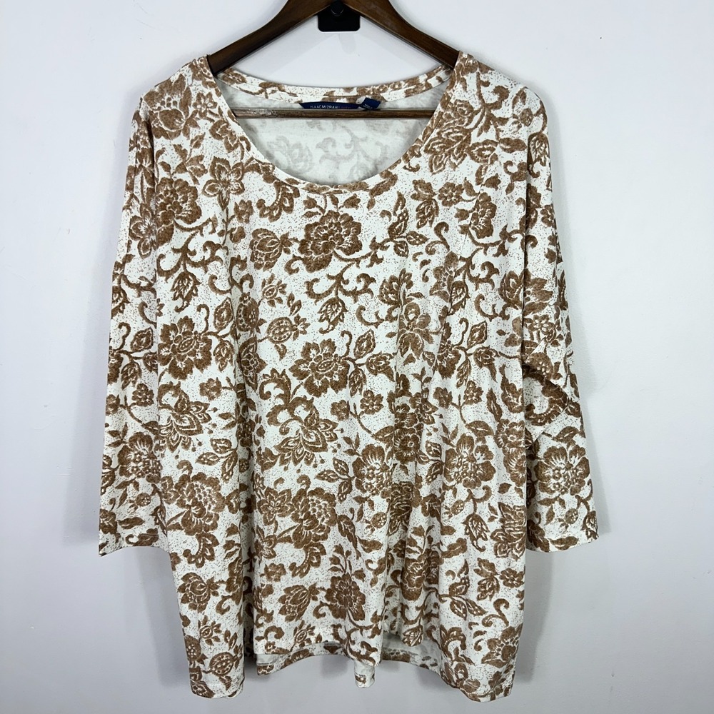 Isaac Mizrahi Live Top XL Brown Floral Fall Autumn Boho Cottagecore Casual Layer